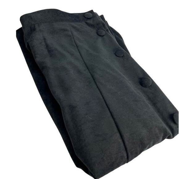 VTG BFA A-Line Midi Skirt High Waist Button Front Faux Suede Black Modest 14 - Picture 4 of 10